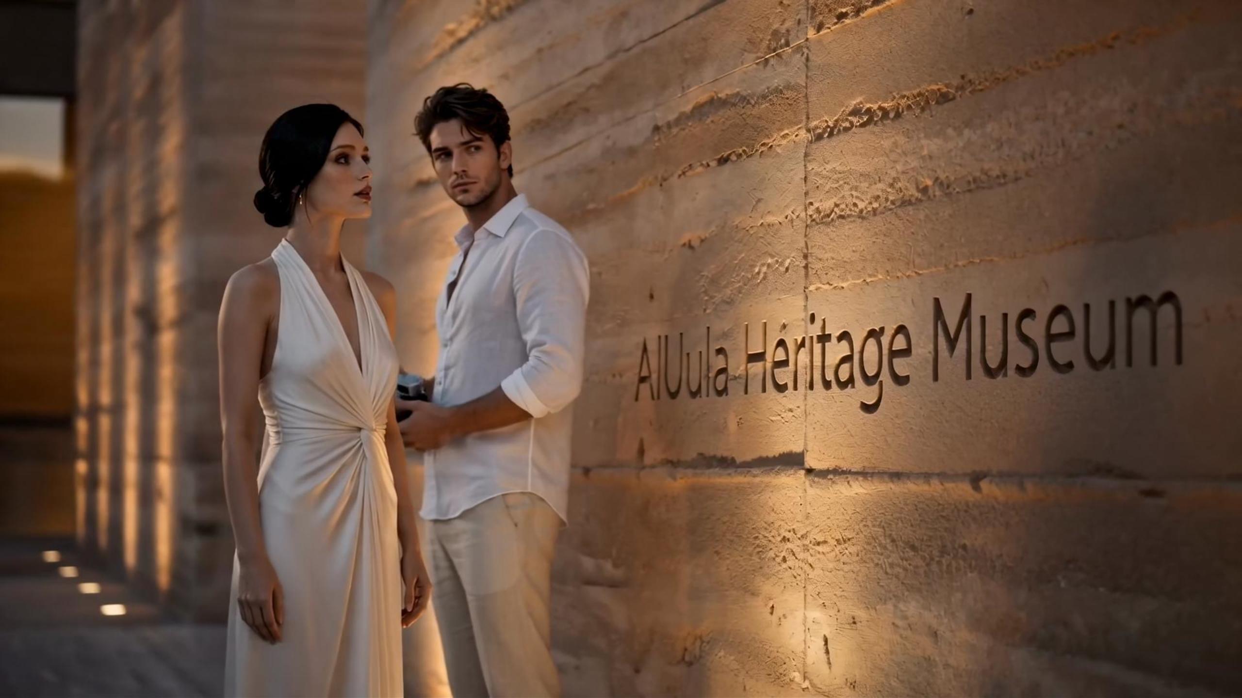 A cinematic scene in a museum