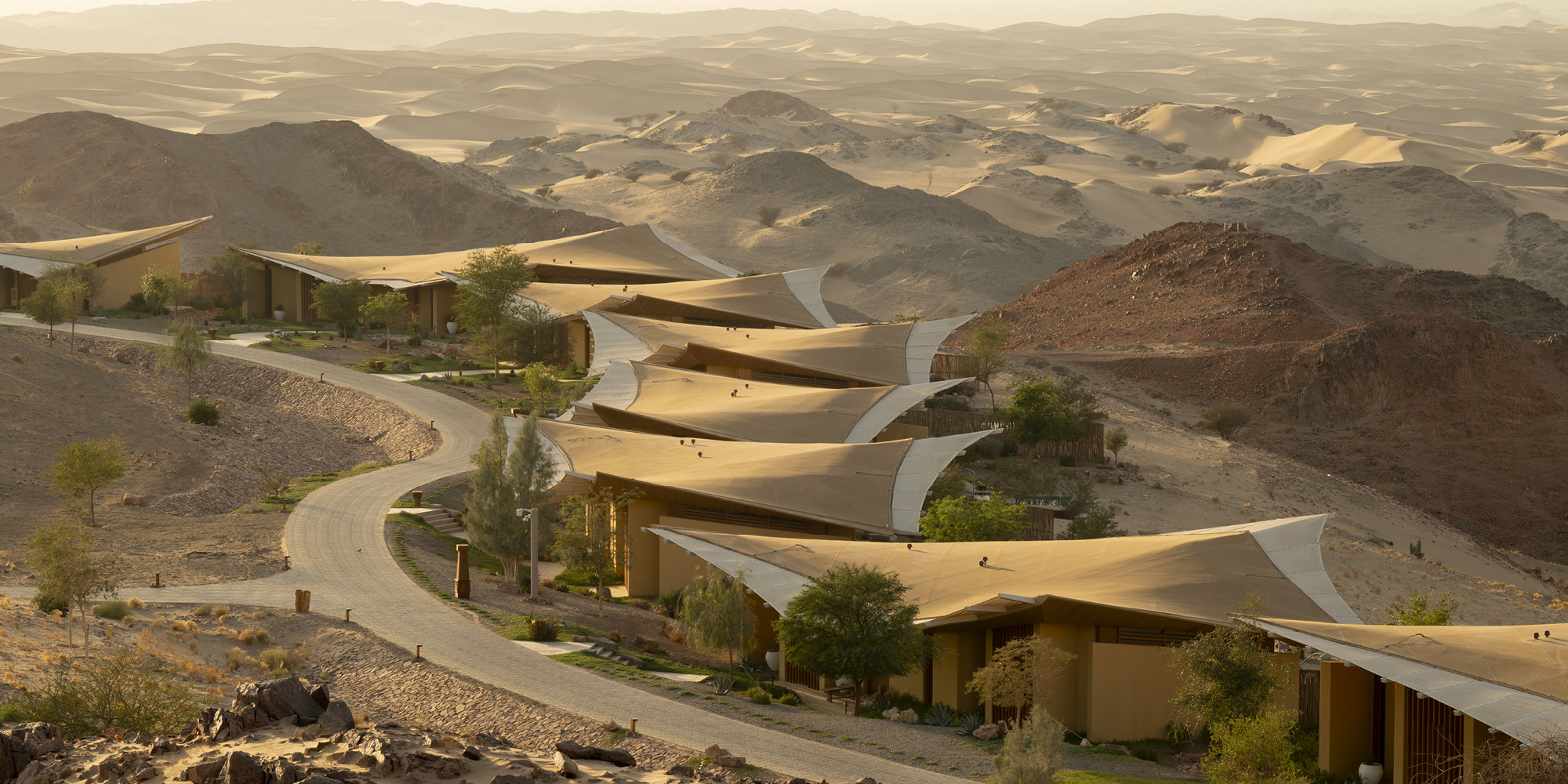 A luxury resort in a desert valley